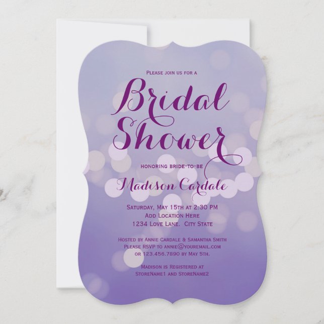 Elegant Purple Lilac Bridal Shower Invitations (Front)