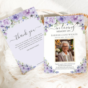 Elegant Purple Lilac Floral Photo Funeral Memorial Thank You Card