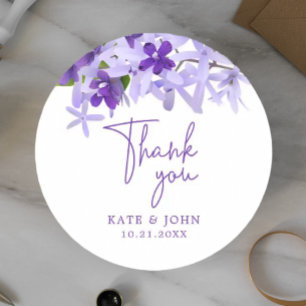 Elegant Purple Lilac Floral Wedding Classic Round Sticker