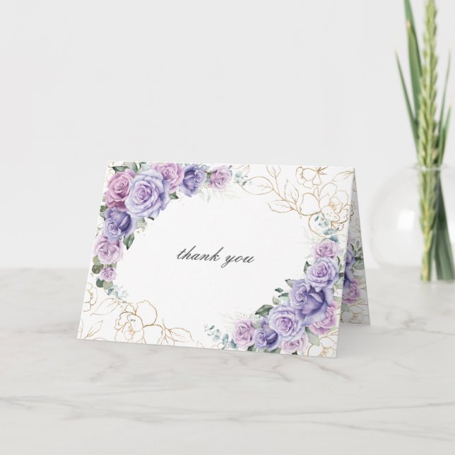 Elegant Purple Lilac Lavender Roses Wedding Folded Thank You Card (Front)