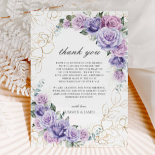Elegant Purple Lilac Lavender Roses Wedding Thank You Card