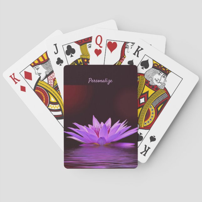 Elegant Purple Lilac Lotus Flower Zen Personalised Playing Cards (Back)