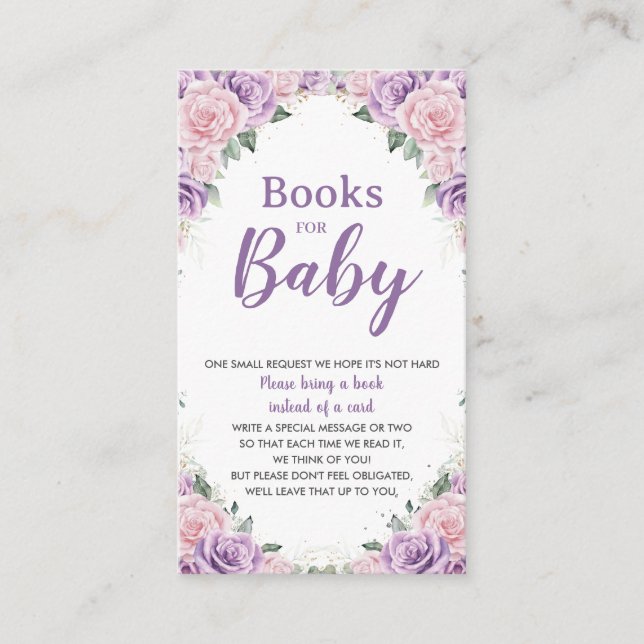Elegant Purple Lilac Pink Floral Books for Baby  Enclosure Card (Front)