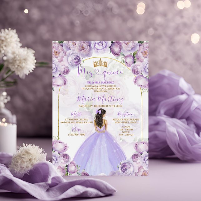 Elegant Purple Lilac Princess Dresses Mis Quince Invitation (Creator Uploaded)