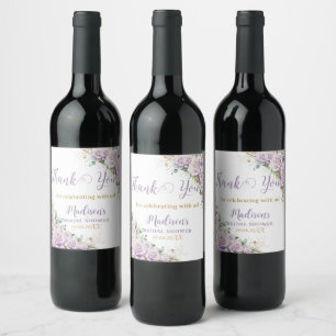 Elegant Purple Lilac Roses Floral Bridal Shower Wine Label