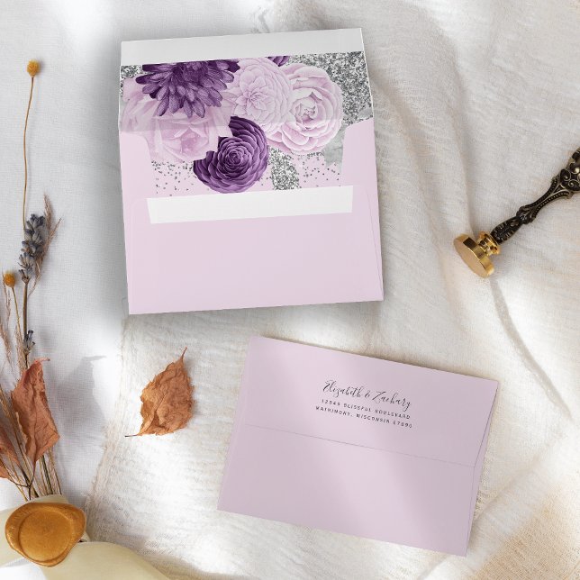 Elegant Purple Lilac Silver Floral Wedding Envelope (Creator Uploaded)