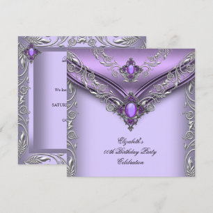 Elegant Purple Lilac Silver Jewel Birthday Party Invitation
