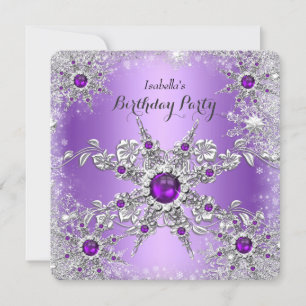 Elegant Purple Lilac Snowflake Birthday Party Invitation