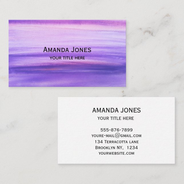 Elegant Purple Lilac Watercolor Boho  Business Card (Front/Back)