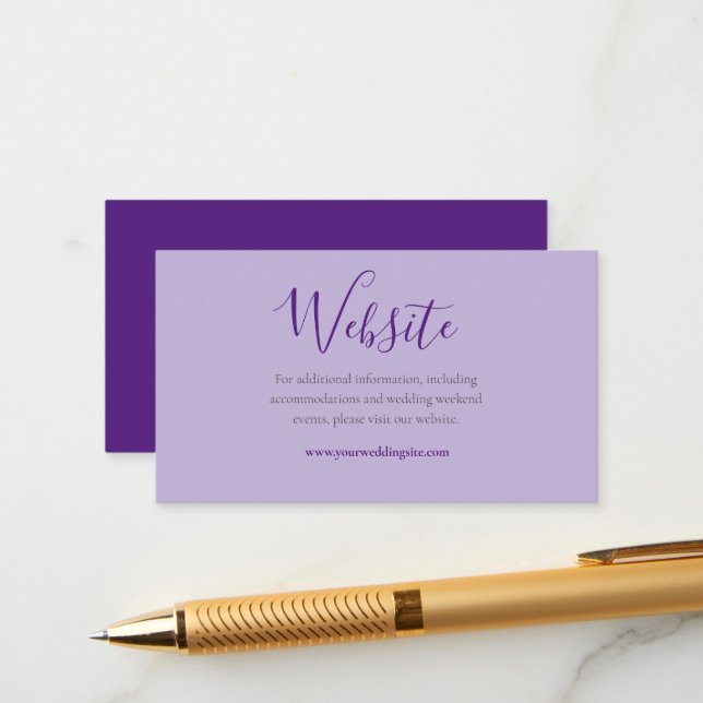 Elegant Purple & Lilac Wedding Website URL Details Enclosure Card (Front/Back In Situ)
