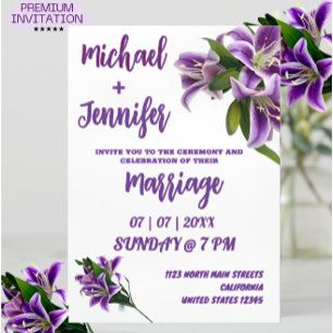 Elegant Purple Lily Floral Minimalist Wedding  Invitation