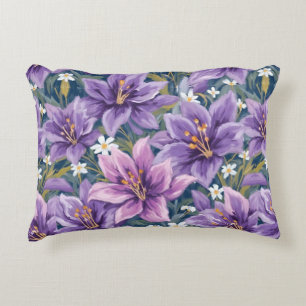 Elegant Purple Lily Floral Oil Painting Decorative Cushion