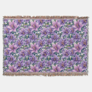 Elegant Purple Lily Floral Oil Painting Throw Blanket