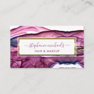 Elegant Purple Liquid Ink Gold Hair & Makeup Business Card