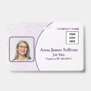 Elegant Purple Logo Bar Code Employee ID Badge