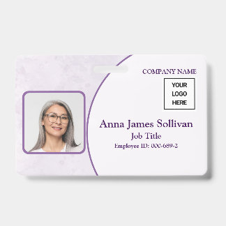 Elegant Purple Logo Bar Code Employee ID Badge