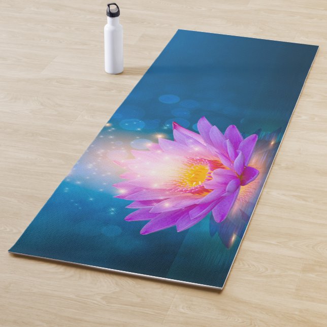 Elegant Purple Lotus Blue Yoga Mat (In Situ)