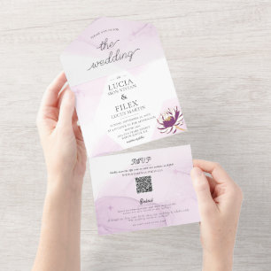Elegant Purple Lotus Mini Floral Wedding All In One Invitation