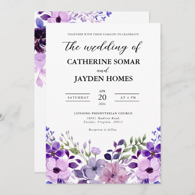 Elegant Purple Love Wedding Invitation (Front/Back)