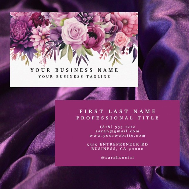 Elegant Purple Magenta Flowers Business Cards (Creator Uploaded)