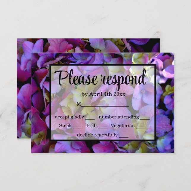 Elegant purple magenta hydrangea floral RSVP (Front/Back)