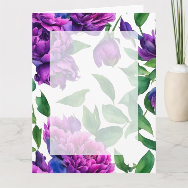 Elegant purple magenta pink watercolor peonies  card (Front)