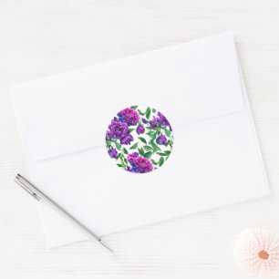 Elegant purple magenta watercolor florals flowers classic round sticker