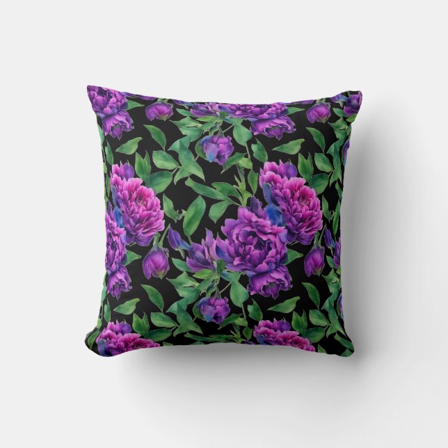 Elegant purple magenta watercolor florals flowers  cushion (Front)