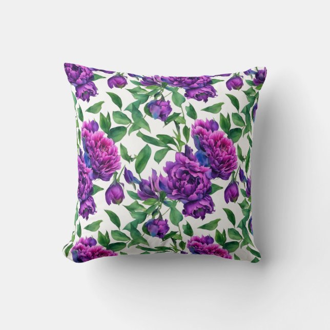 Elegant purple magenta watercolor florals flowers  cushion (Front)