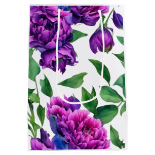 Elegant purple magenta watercolor florals flowers  medium gift bag