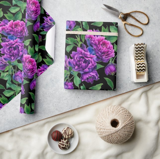 Elegant purple magenta watercolor florals flowers  wrapping paper (Crafts)