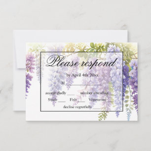 Elegant purple magenta watercolor wisteria floral RSVP card