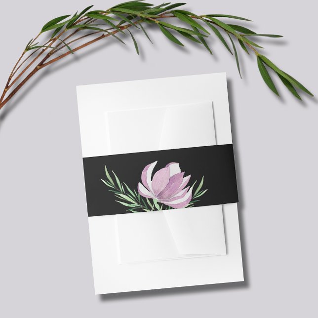 Elegant Purple Magnolia Floral Watercolor Invitation Belly Band (Elegant Purple Magnolia Floral Watercolor Wedding Invitation Belly Band)