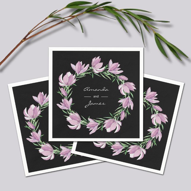 Elegant Purple Magnolia Floral Watercolor Napkin (Elegant Purple Magnolia Floral Watercolor Napkins)