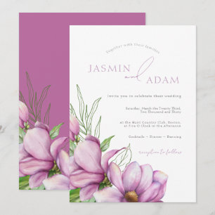 Elegant Purple Magnolia Floral Wedding Invitation