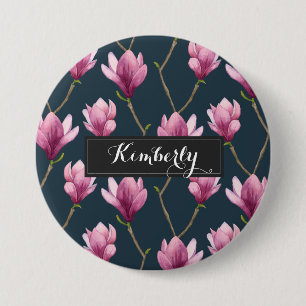 Elegant Purple Magnolia Pattern Custom 7.5 Cm Round Badge