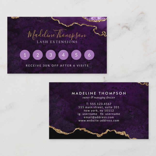 Elegant Purple Marble Agate Geode Loyalty Card (Front/Back)