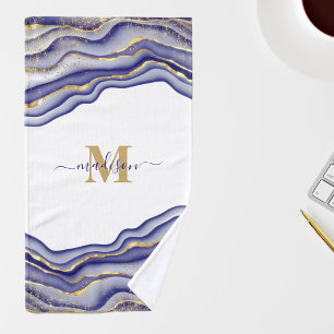 Elegant Purple Marble Agate Monogrammed Hand Towel
