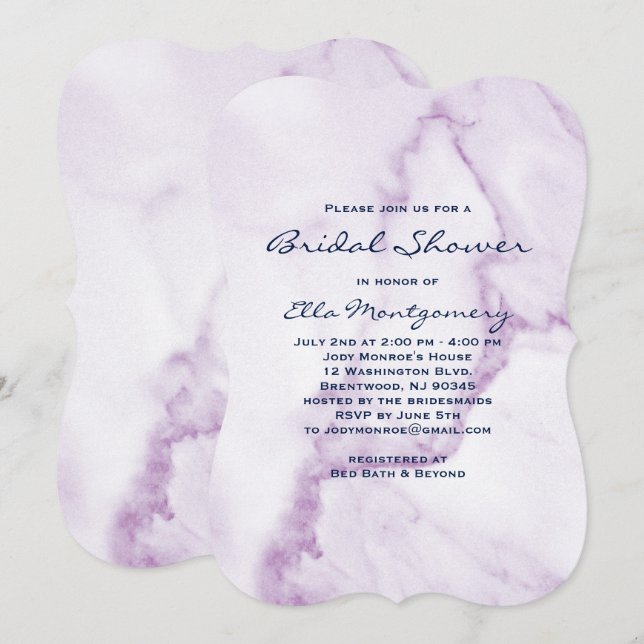 Elegant Purple Marble Bridal Shower Invitation (Front/Back)