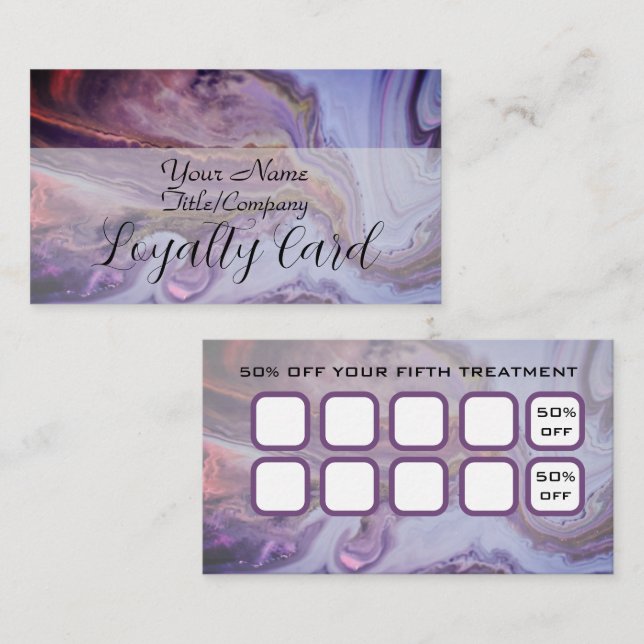 Elegant Purple Marble Hair Stylist Loyalty Card (Front/Back)