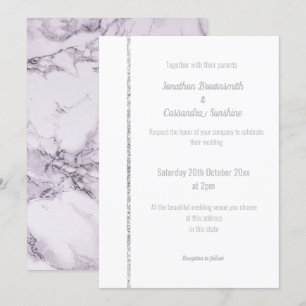 ELEGANT PURPLE MARBLE SILVER WEDDING INVITATION