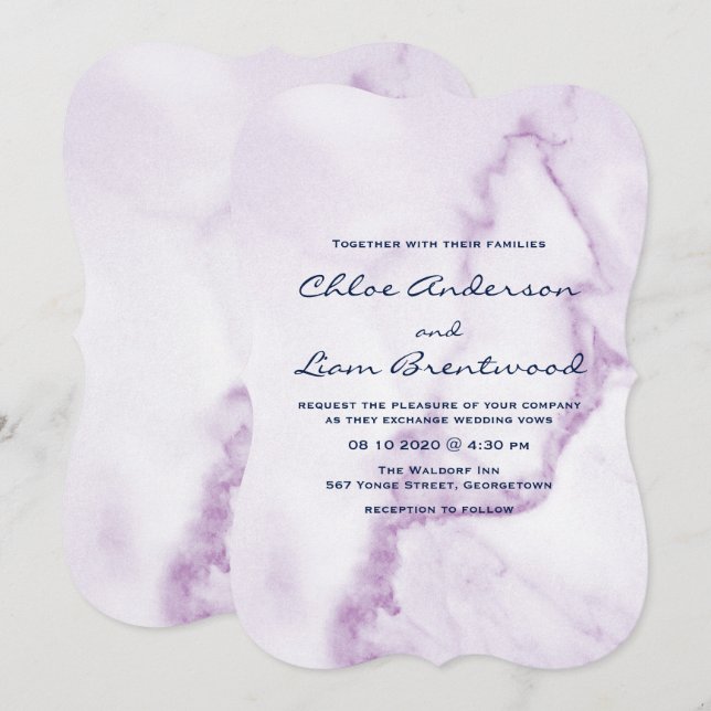 Elegant Purple Marble Wedding Invitation (Front/Back)