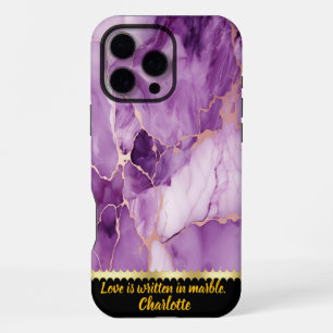Elegant purple marble with gold veins iPhone 16 pro max case