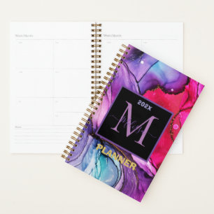 Elegant Purple Marbled Pattern Monogram Planner