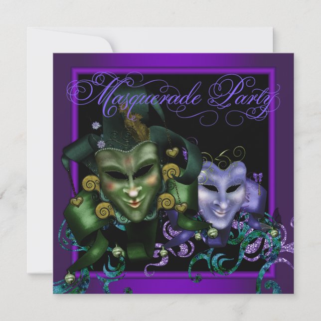 Elegant Purple Masquerade Party Invitations (Front)
