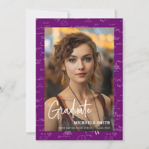 Elegant Purple Math Handwritten Photo Graduation Announcement