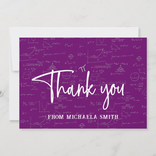 Elegant Purple Mathematics Formulas Graduation Thank You Card (Front)