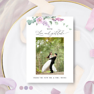 Elegant Purple, Mauve Pastel Floral Wedding Photo  Thank You Card