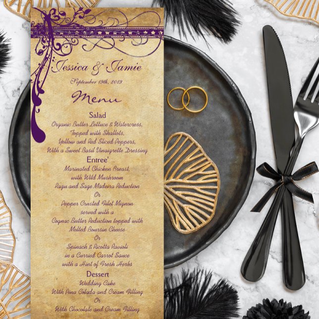 Elegant Purple Mediaeval Renaissance Wedding Menu  (Creator Uploaded)