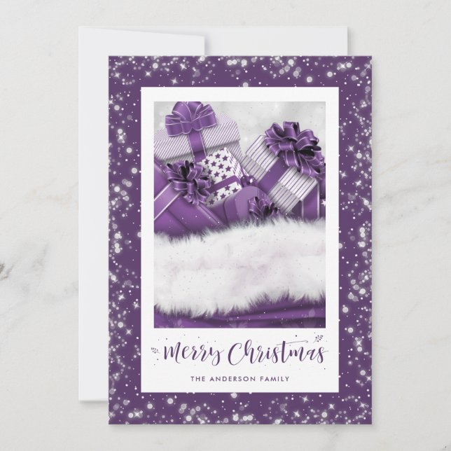 Elegant Purple Merry Christmas Card (Front)
